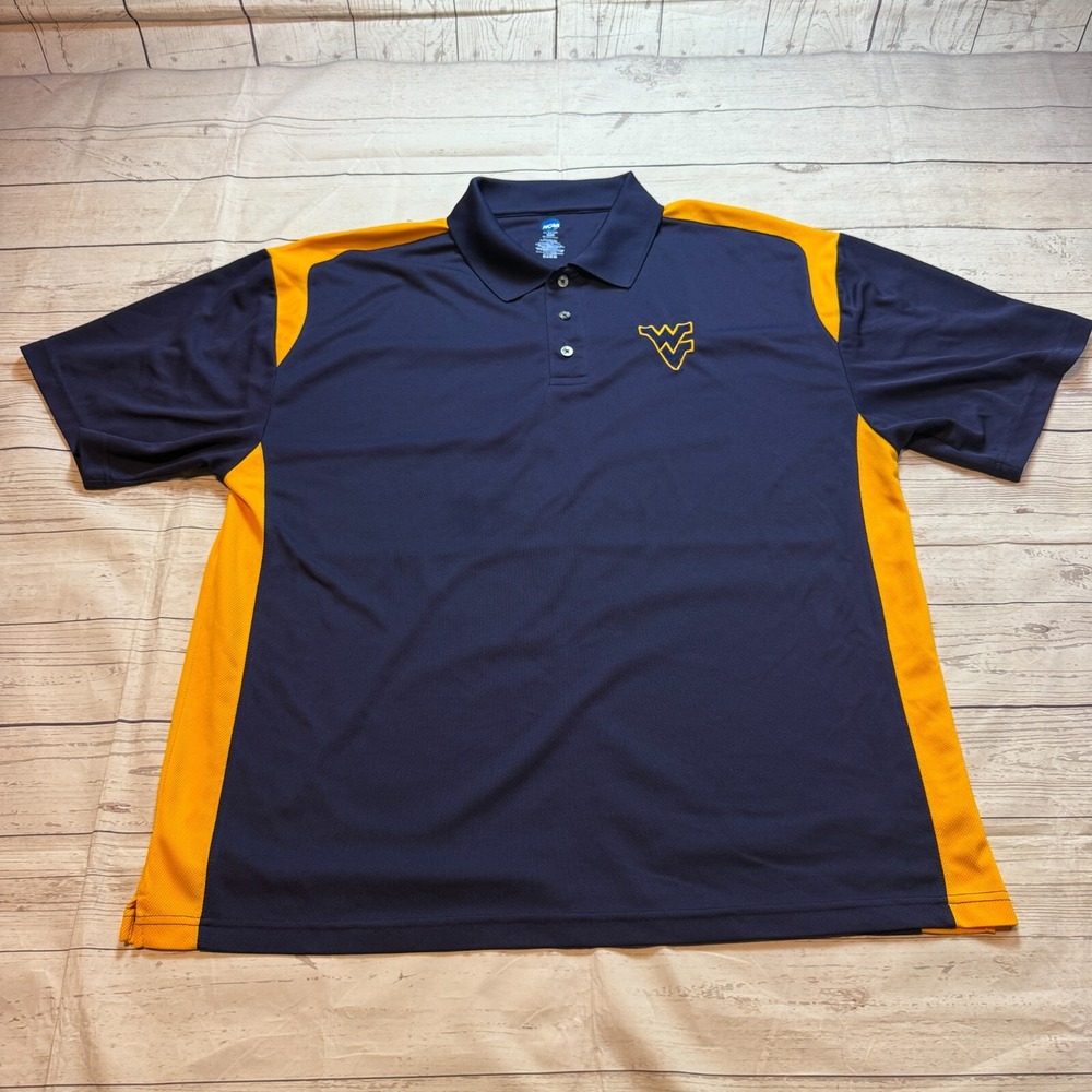 West Virginia Mountaineer Polo Shirt‎ Blue and Yellow NCAA by KA Inc Men's XL